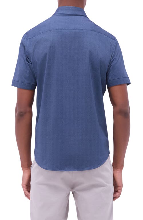 Bugatchi Myron Ooohcotton® Short Sleeve Herringbone Button-up Shirt In Navy