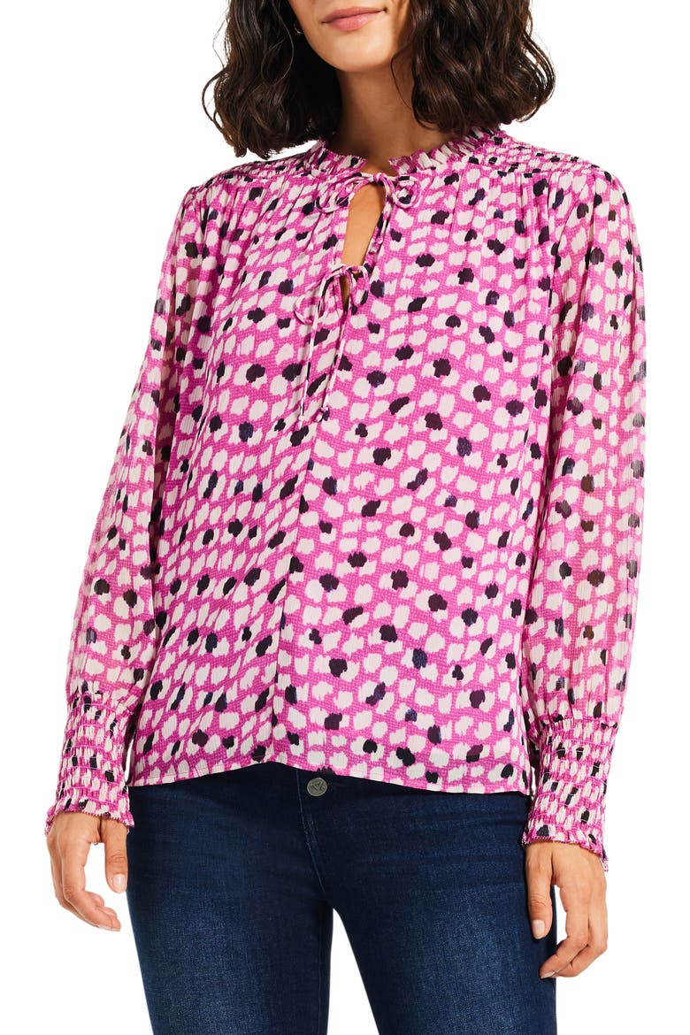 Vivid Dot Tie Neck Top, Main, color, PINK MULTI