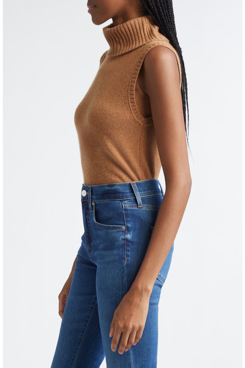 Mazzy Sleeveless Cashmere Turtleneck Sweater, Alternate, color, DARK ACORN MELANGE