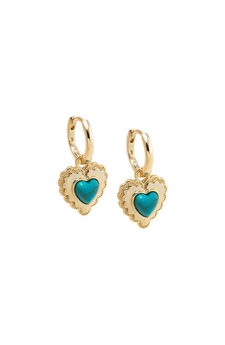 BY ADINA EDEN Turquoise Heart Shield Drop Huggie Earring, Main, color, Turquoise