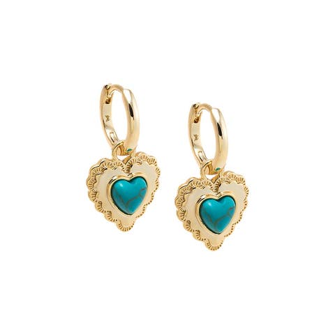 Turquoise Heart Shield Drop Huggie Earring