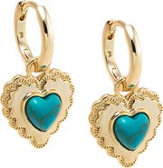 BY ADINA EDEN Turquoise Heart Shield Drop Huggie Earring