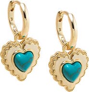 BY ADINA EDEN Turquoise Heart Shield Drop Huggie Earring