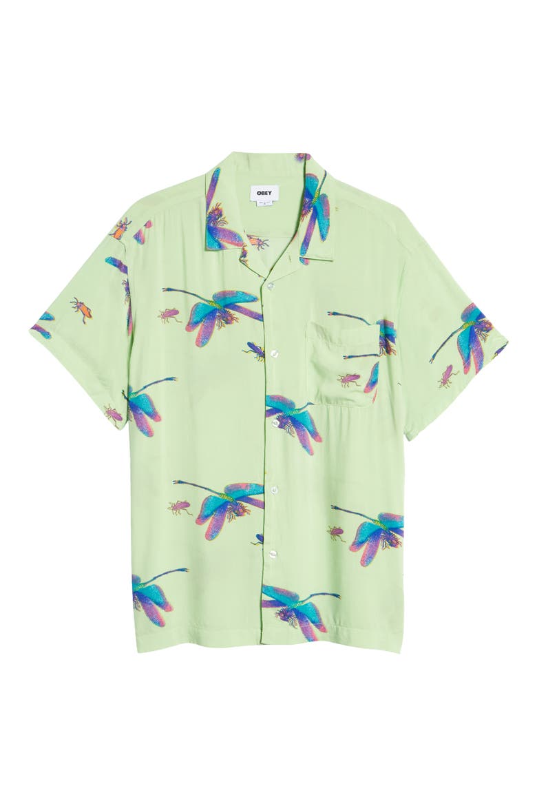 Dragonfly Regular Fit Short Sleeve Button-Up Camp Shirt, Alternate, color, SPIRULINA MULTI
