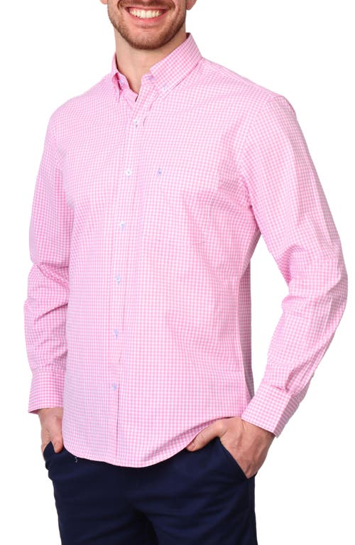 Tailorbyrd Gingham Stretch Cotton Button-up Shirt In Light Pink