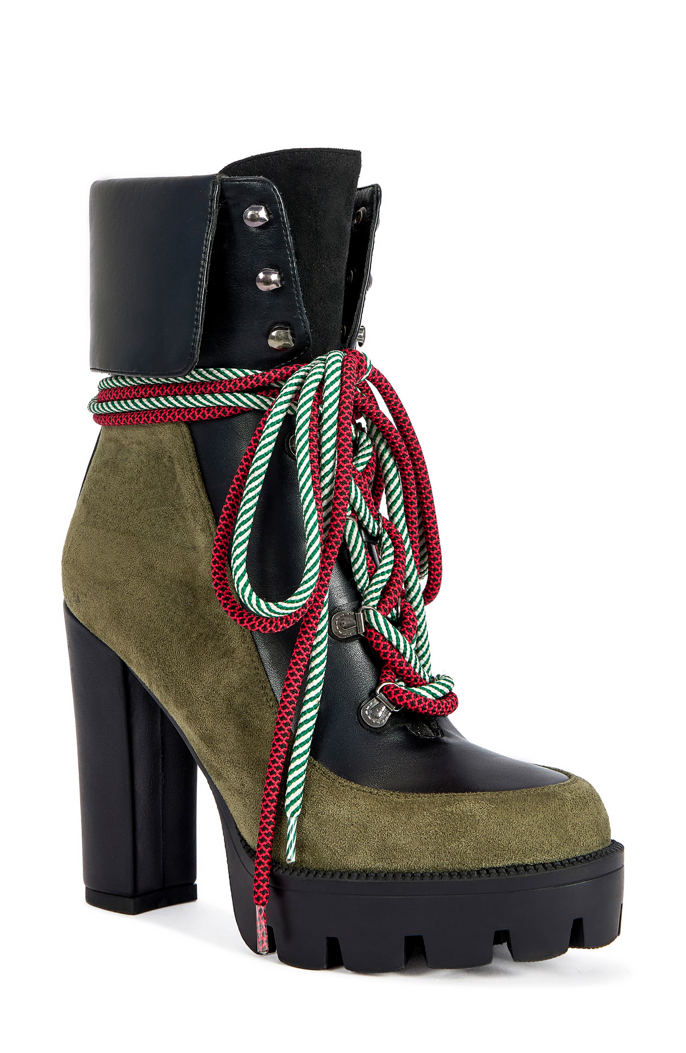 Muffle Lace-Up Block Heel Bootie, Main, color, GREEN MULTI