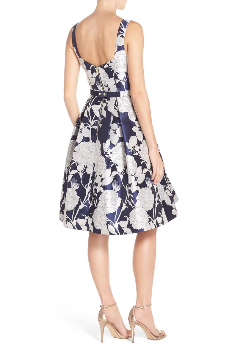 Belted Jacquard Dress, Alternate, color, NEW SILVER