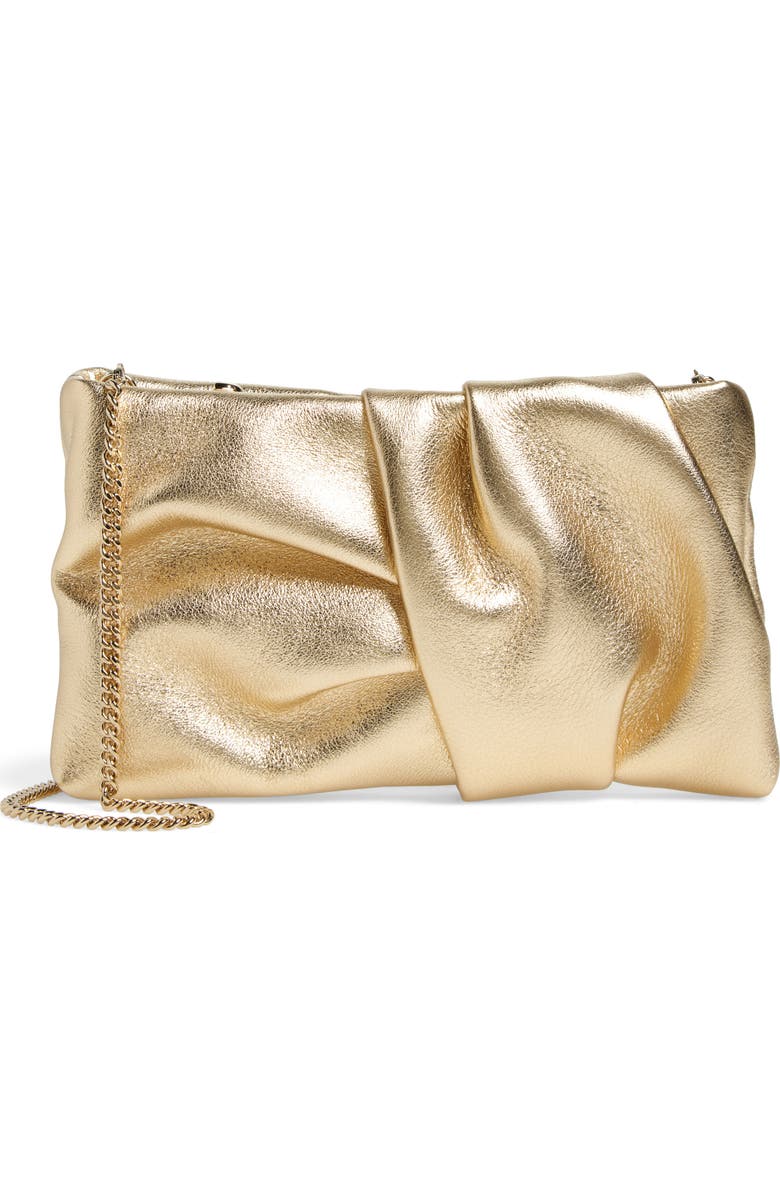 Jimmy Choo Bonny Metallic Leather Clutch, Main, color, Gold