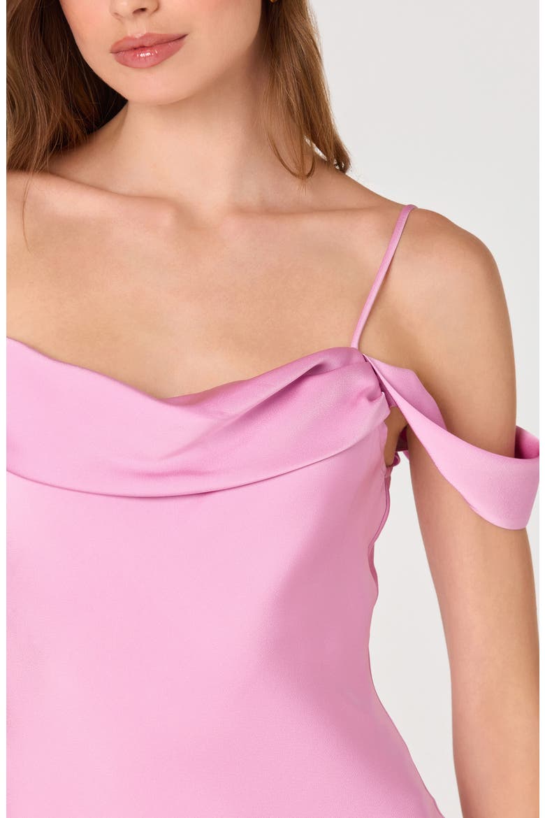 Araxie Cold Shoulder Satin Midi Dress, Alternate, color, PINK