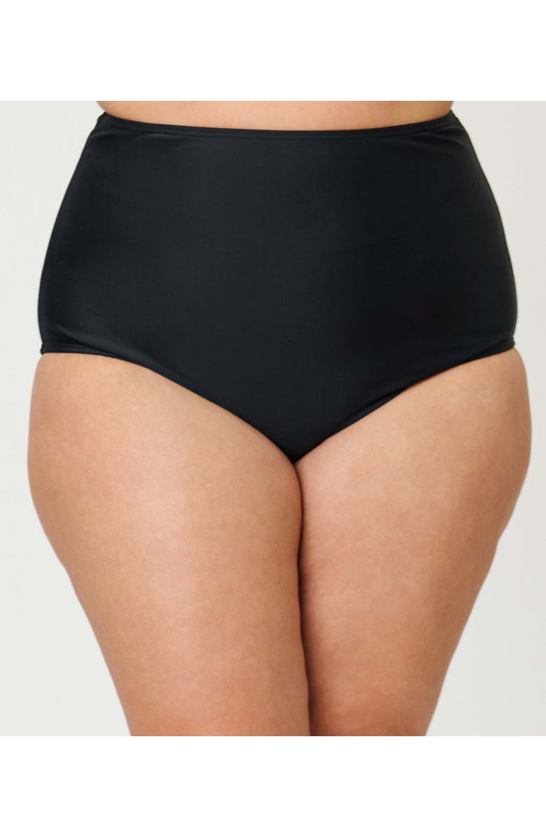 Unique Vintage Plus Size High Waist Louise Bikini Bottom, Alternate, color, Black Solid