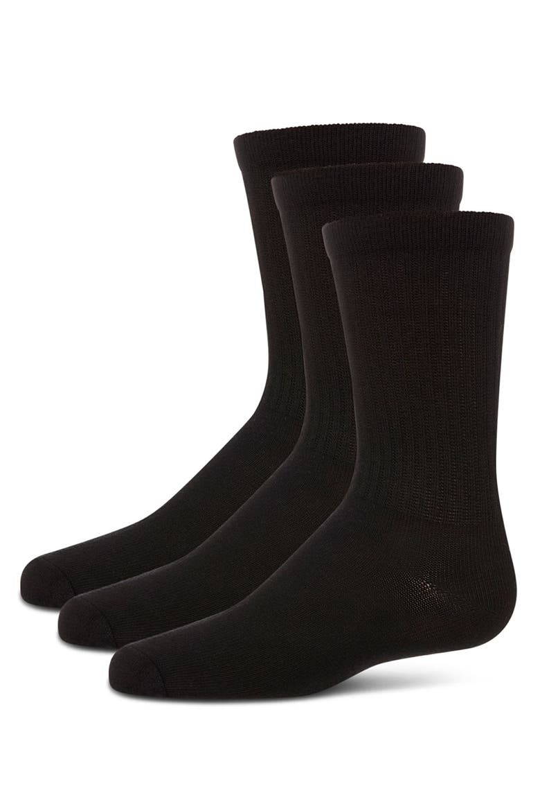Boys' 3 Pair Pack Ribbed Cotton Blend Crew Sport Socks, Main, color, Black