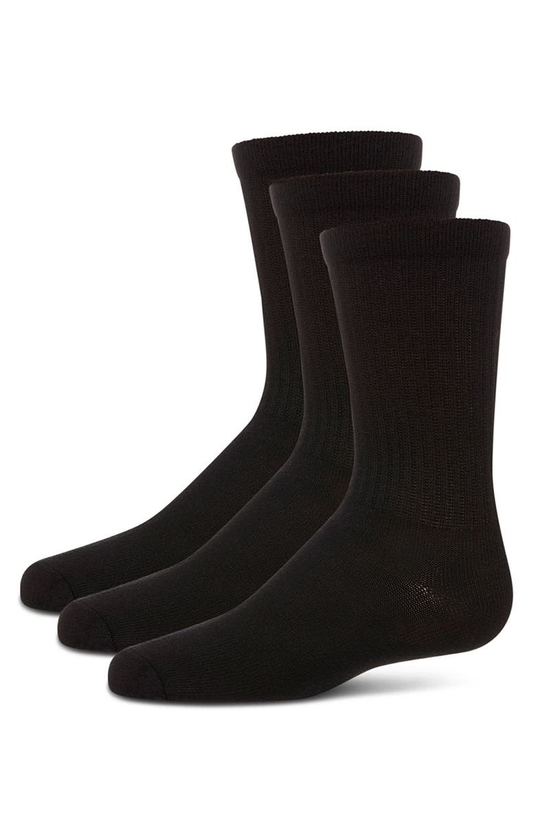 MK-10955 Boys' 3 Pair Pack Ribbed Cotton Blend Crew Sport Socks, Main, color, Black