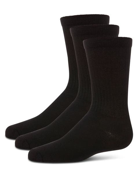 Boys' 3 Pair Pack Ribbed Cotton Blend Crew Sport Socks