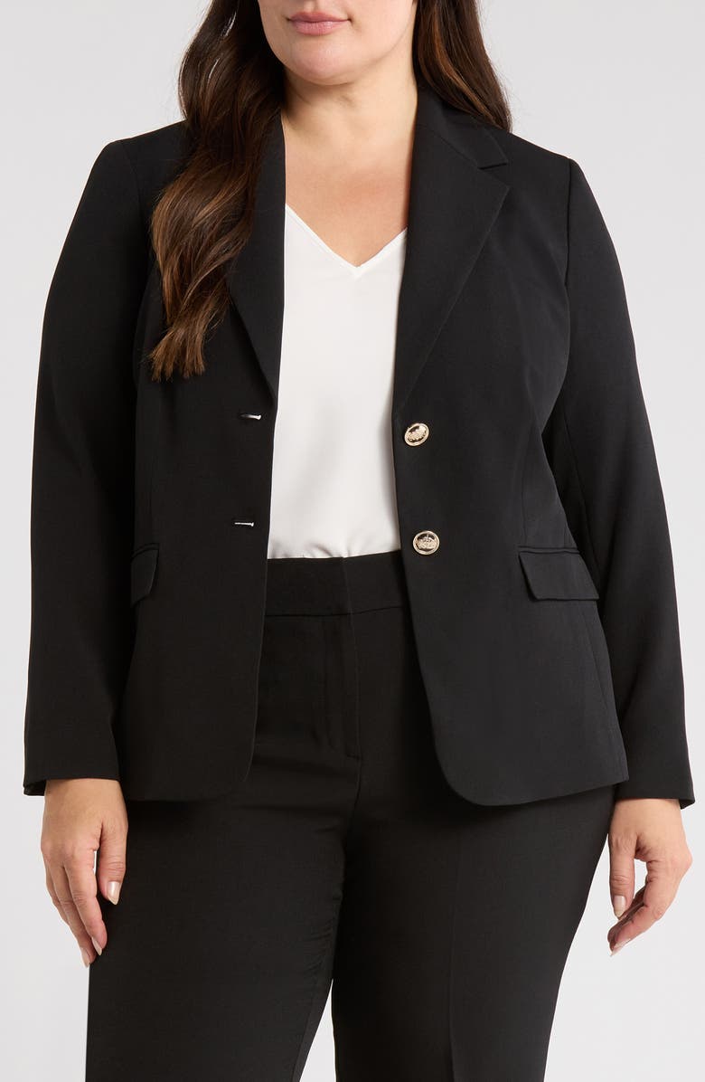 KASPER Stretch Crepe Two-Button Blazer, Main, color, Black