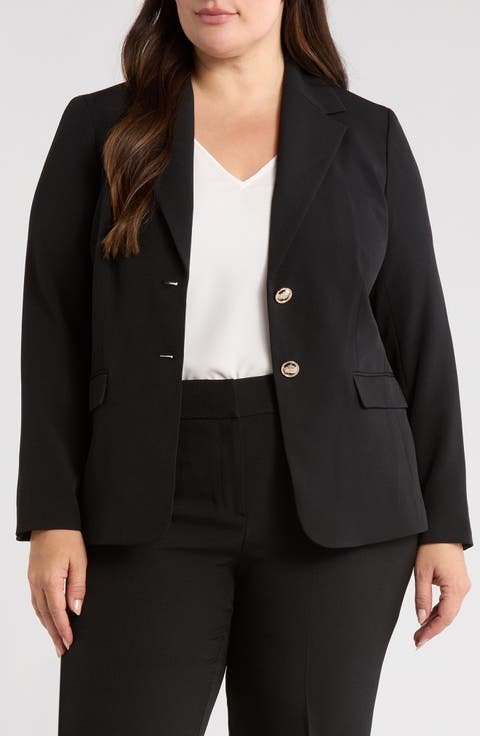 Stretch Crepe Two-Button Blazer (Plus)