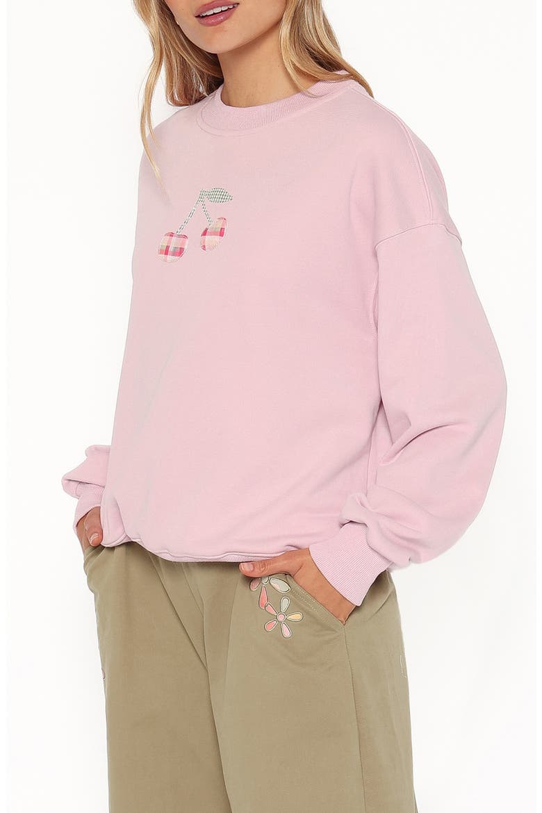 Cayley Patchwork Sweatshirt, Alternate, color, PINK CHERRY