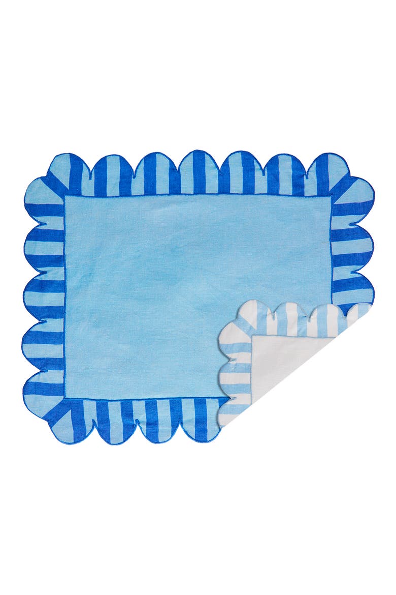 Set of 4 Scalloped Linen Placemats, Alternate, color, BLUE