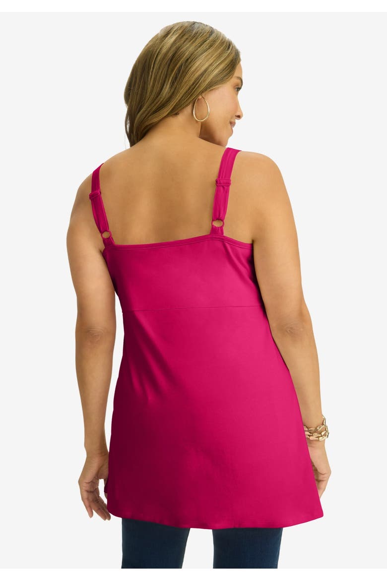 Stretch Cotton Shirred Tank, Alternate, color, CHERRY RED