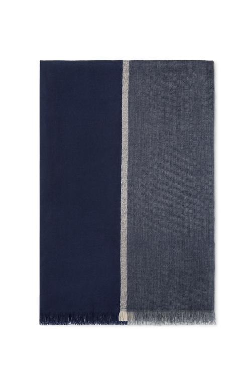 Brunello Cucinelli Wool-silk Blend Scarf With Fringed Edges In Marine