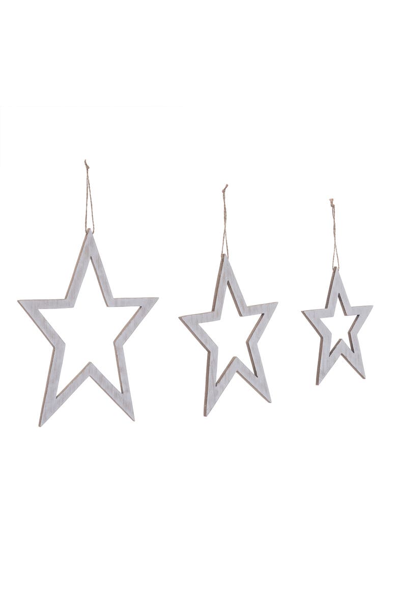 Transpac Set of 3 Distressed White MDF Hanging Star Decor Christmas, Alternate, color, White