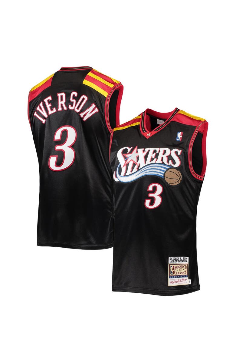 Mitchell & Ness Men's Mitchell & Ness Allen Iverson Black Philadelphia 76ers 2006 Hardwood Classics Authentic Jersey, Alternate, color, 