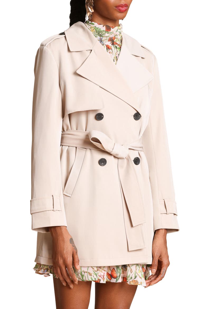 Double Breasted Short Trench Coat, Alternate, color, SANDSTONE
