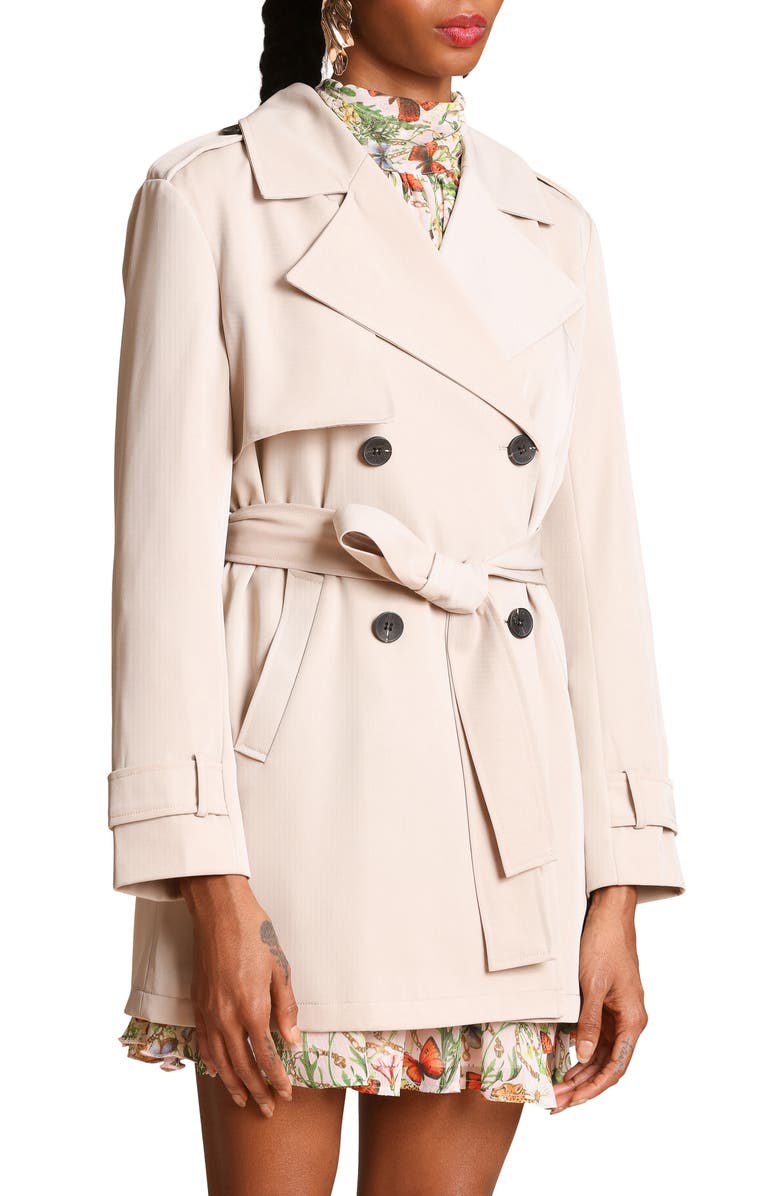 Avec Les Filles Double Breasted Short Trench Coat, Alternate, color, Sandstone