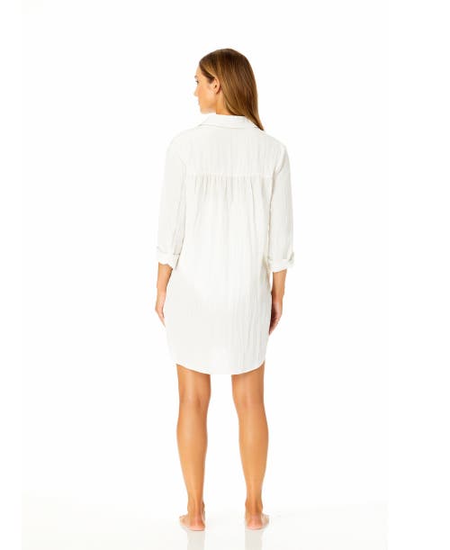 Anne Cole Long Sleeve Button Up Cover Up In Gardenia
