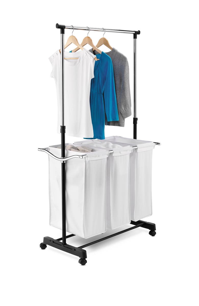 HONEY-CAN-DO Triple Sorter Laundry Center with Hanging Bar, Alternate, color, 