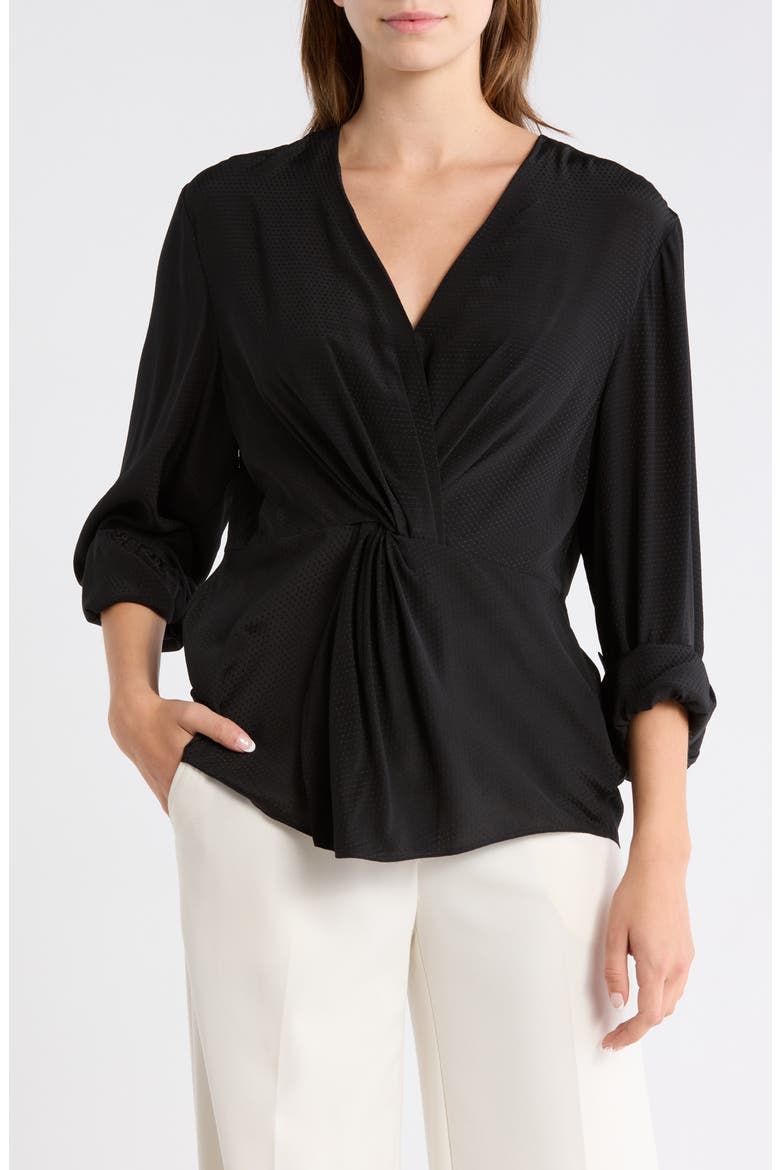 Bawari Twist Front Cotton Shirt, Main, color, BLACK