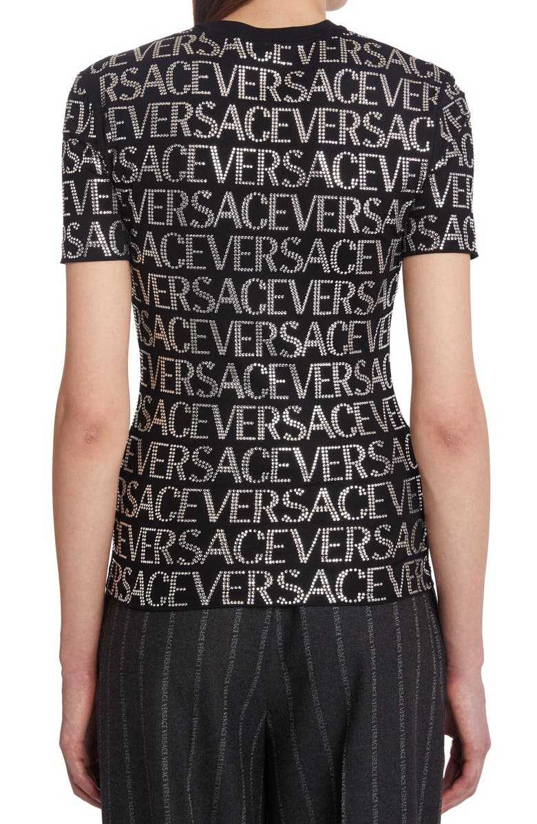 Versace Women's Crystal Embellished Cotton Logo T-Shirt, Alternate, color, 