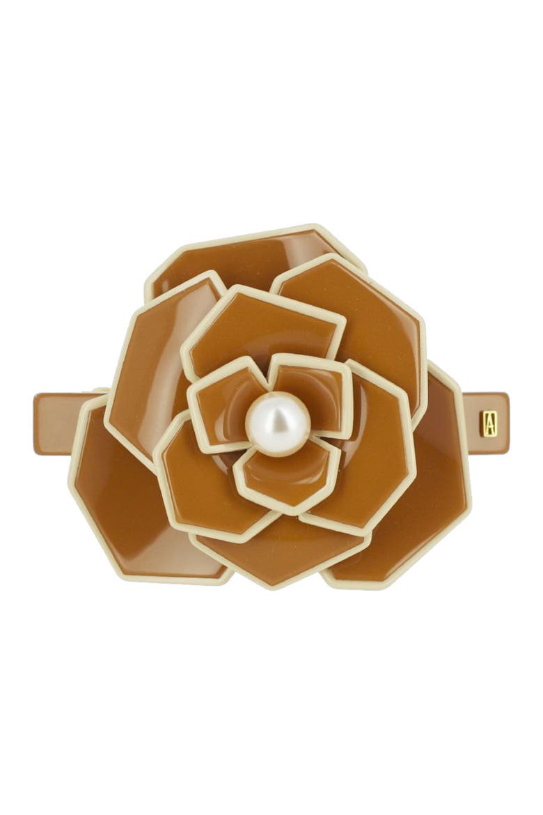 Art Deco Camelia Flower Hair Acetate Barette, Main, color, Caramel
