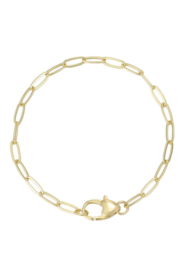 14K Gold Plated Heart Clasp Paper Clip Chain Bracelet, Main, color, GOLD