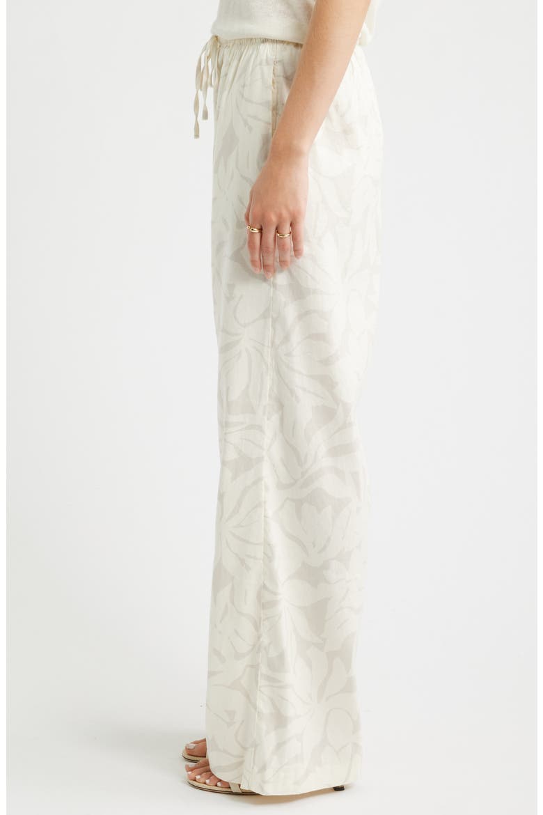 Linen Blend Drawstring Pants, Alternate, color, IVORY- BEIGE FIRA BLOOM