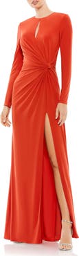 Mac Duggal Long Sleeve Keyhole Draped Gown
