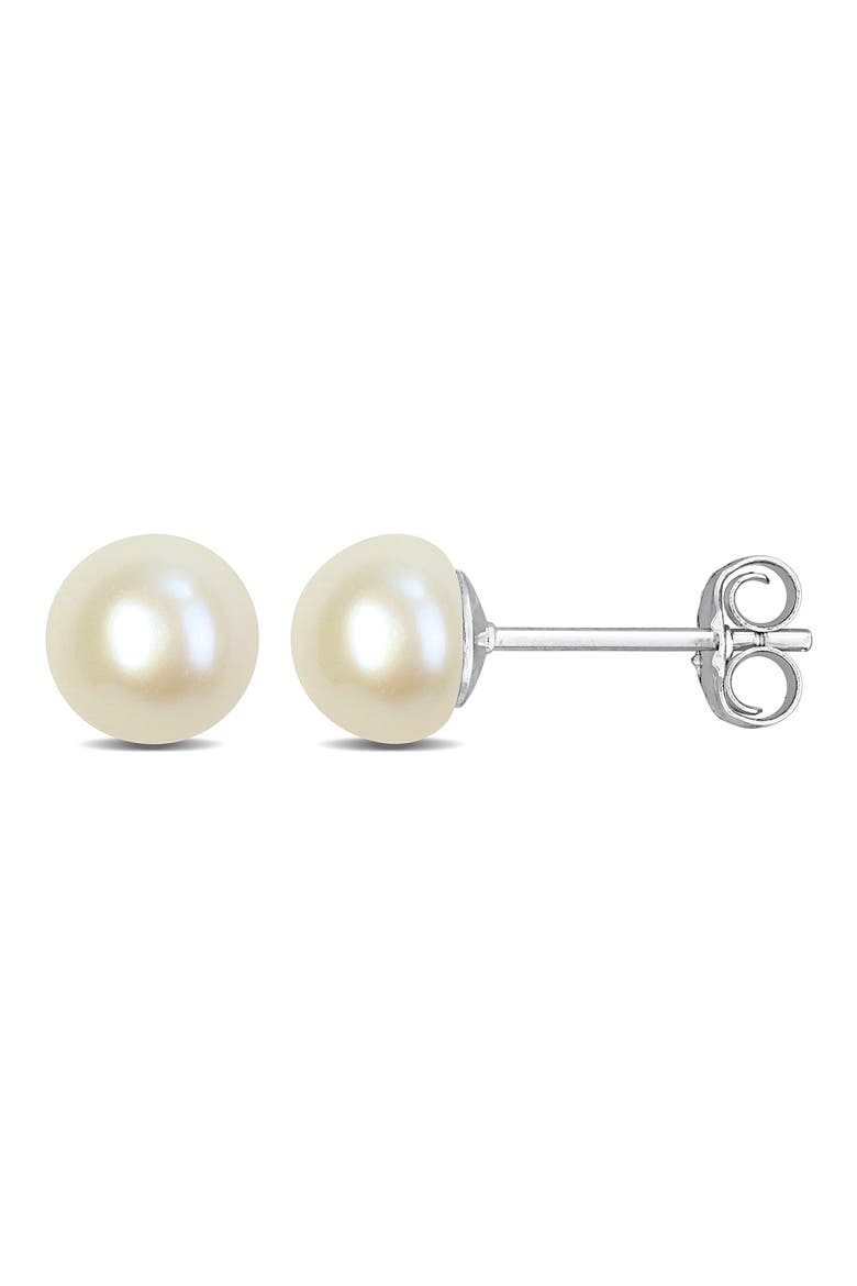 Sterling Silver Cultured Pearl Stud Earrings, Main, color, SILVER