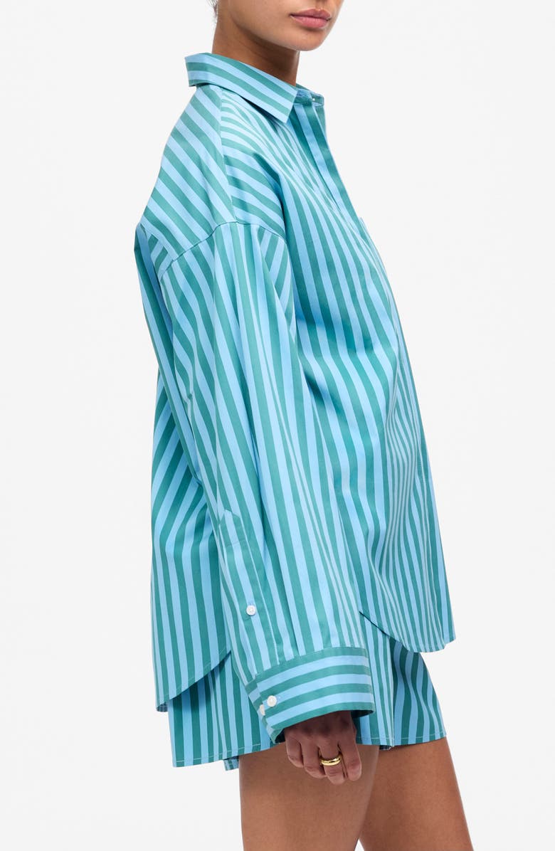 Madewell Stripe Boxy Button-Up Shirt, Alternate, color, Bayside Stripe/ Cool Aqua