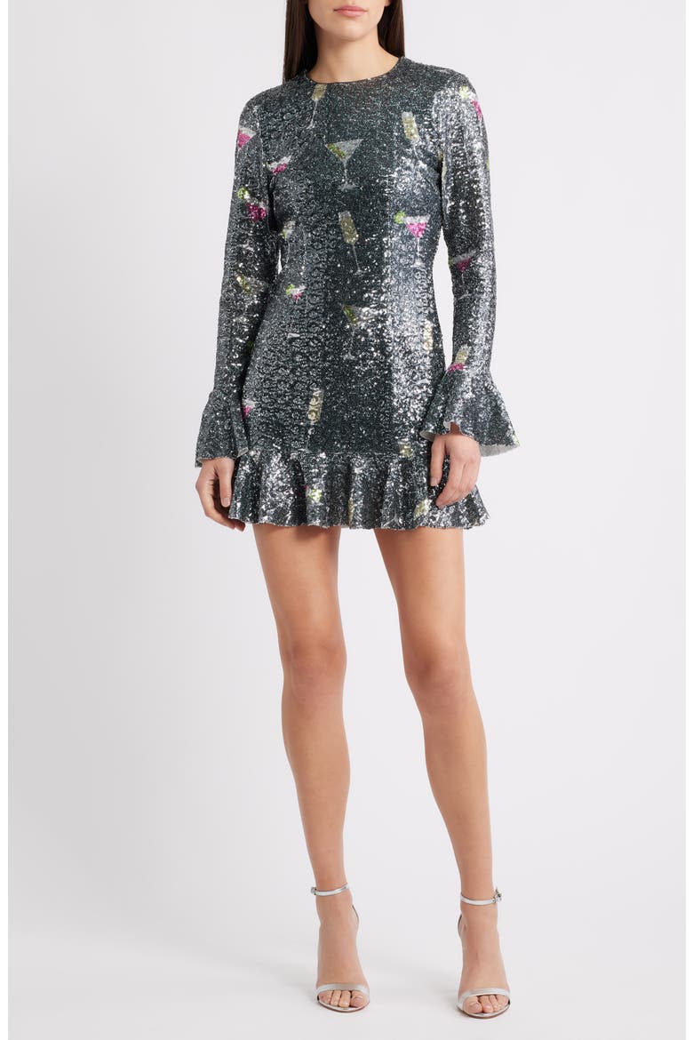 Brioni Sequin Long Sleeve Minidress, Main, color, BLACK MULTI