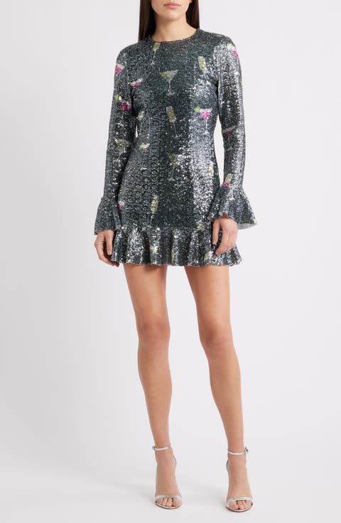 Brioni Sequin Long Sleeve Minidress