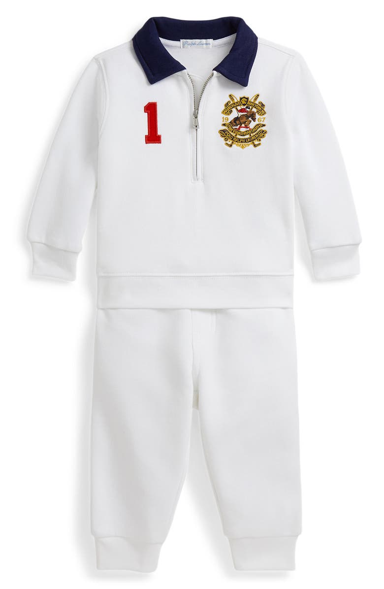 Ralph Lauren Polo Crest Quarter-Zip Sweatshirt & Pants, Main, color, White
