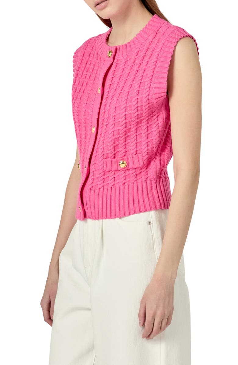 English Factory Cable Sweater Vest, Alternate, color, Pink