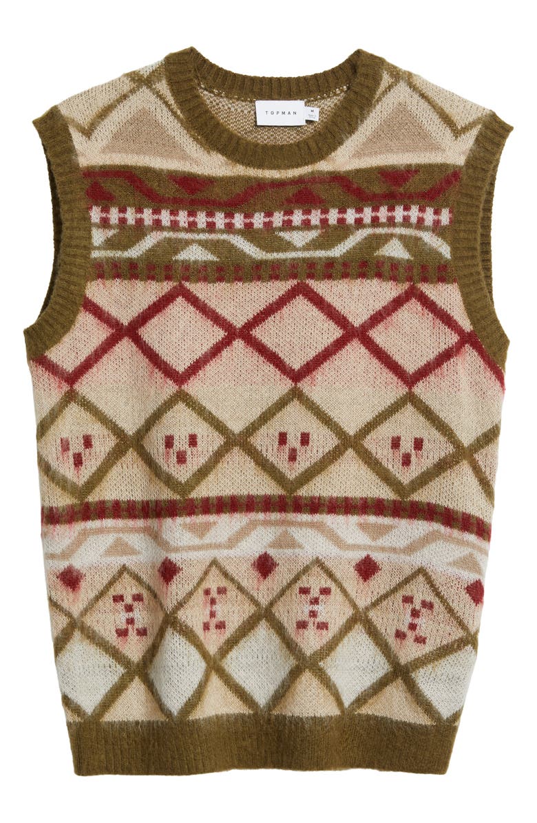 Topman Fair Isle Oversize Vest, Alternate, color, Khaki