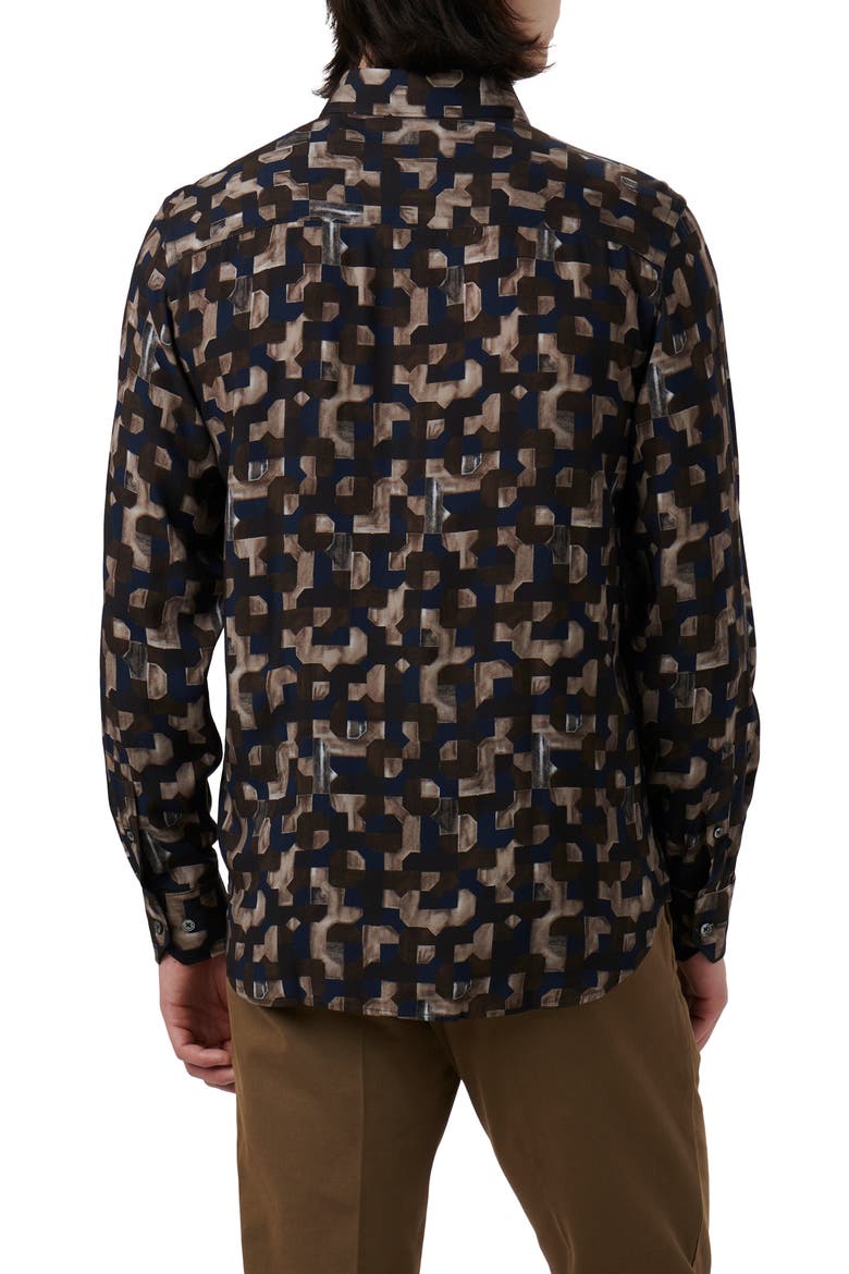 Julian Shaped Fit EcoVero™ Geo Print Button-Up Shirt, Alternate, color, CHESTNUT