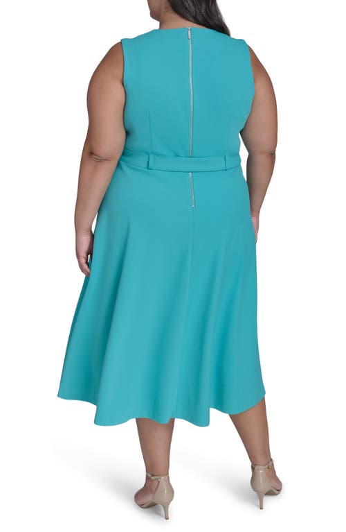 Calvin Klein Tie Scuba Crepe Midi Dress In Lake