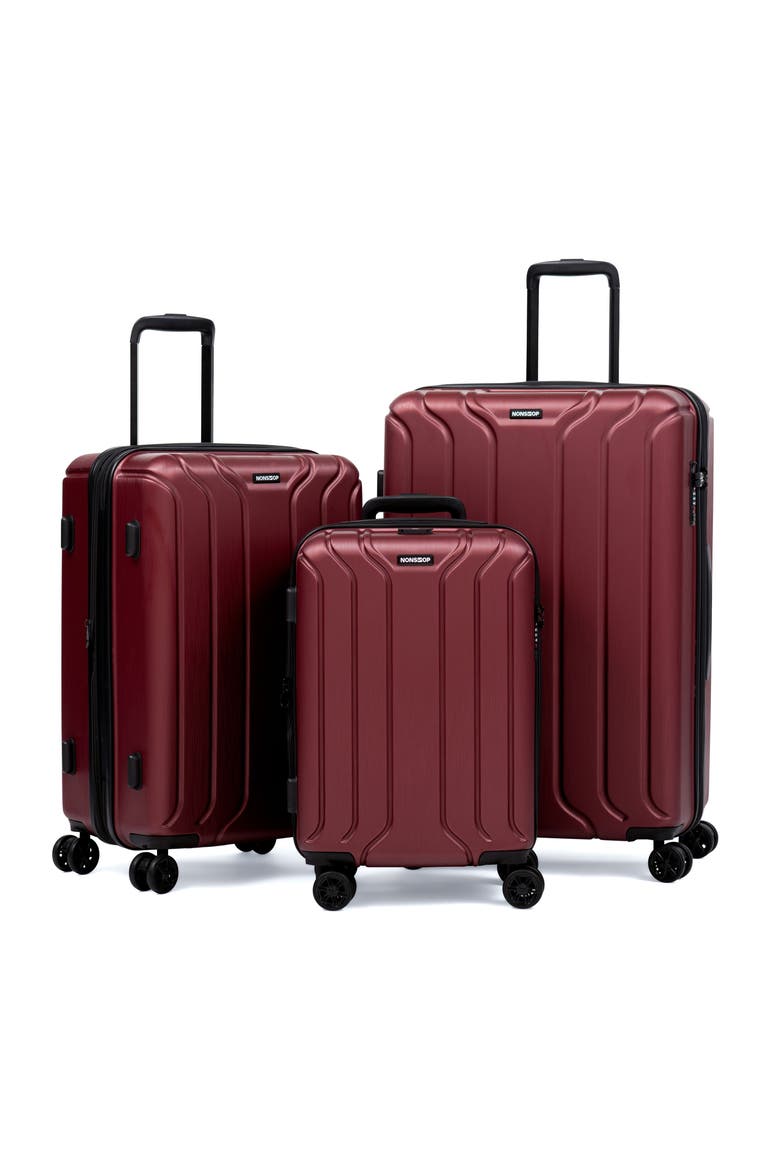 New York 3 Piece Set (20"/24"/ 28") 4 Wheel Luggage Set + 3 Packing Cubes, Main, color, Burgundy