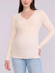 MOTHERHOOD MATERNITY V-Neck Side-Ruched Long Sleeve Henley Tee