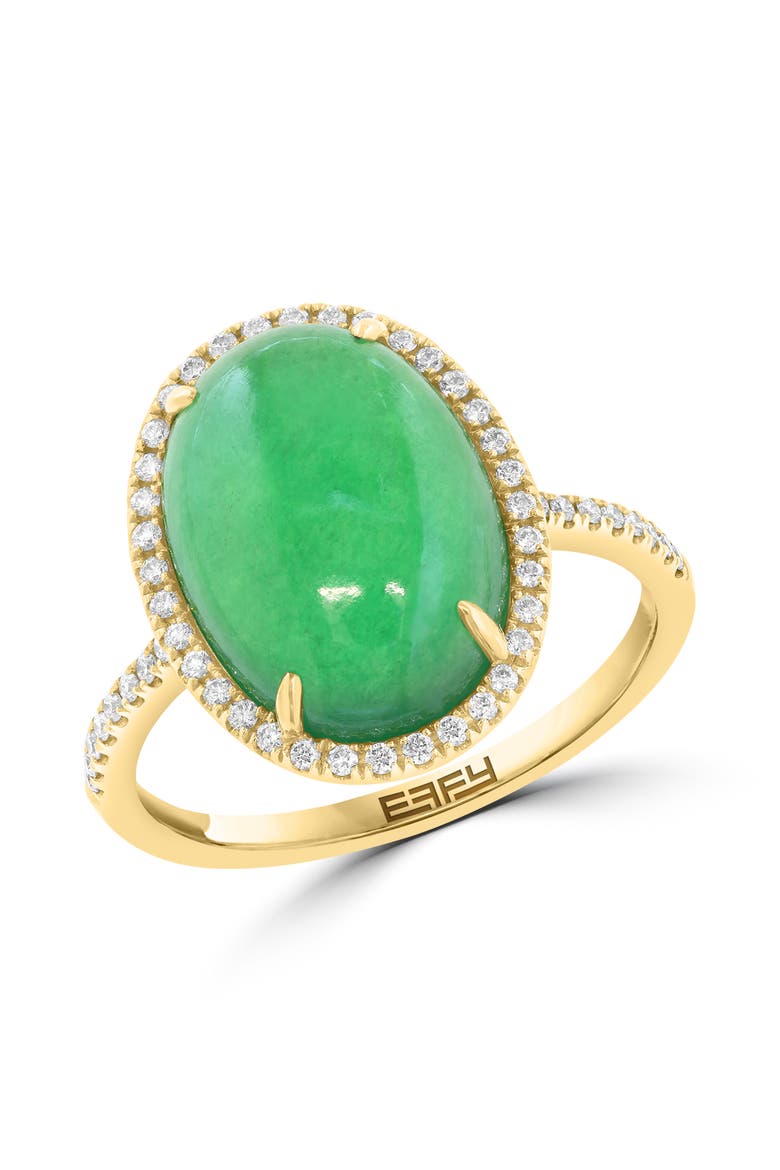 14K Yellow Gold Oval Jade & Pavé Diamond Ring, Main, color, 14K Gold