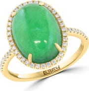 EFFY 14K Yellow Gold Oval Jade & Pavé Diamond Ring