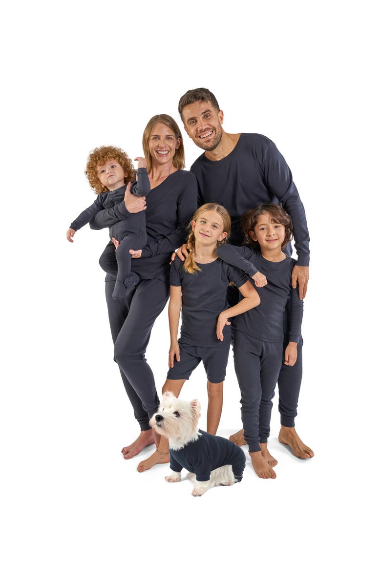 Leveret Footed Solid Cotton Matching Family Pajamas, Alternate, color, Navy