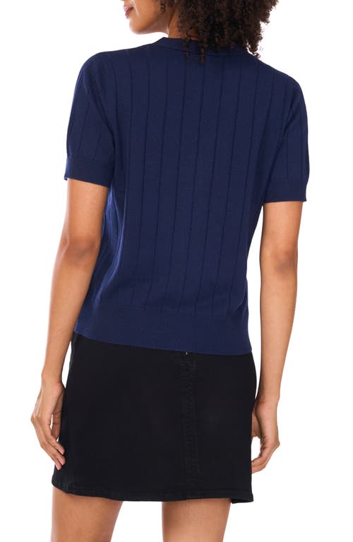 Vince Camuto Wide Rib Short Sleeve Cardigan In Blue